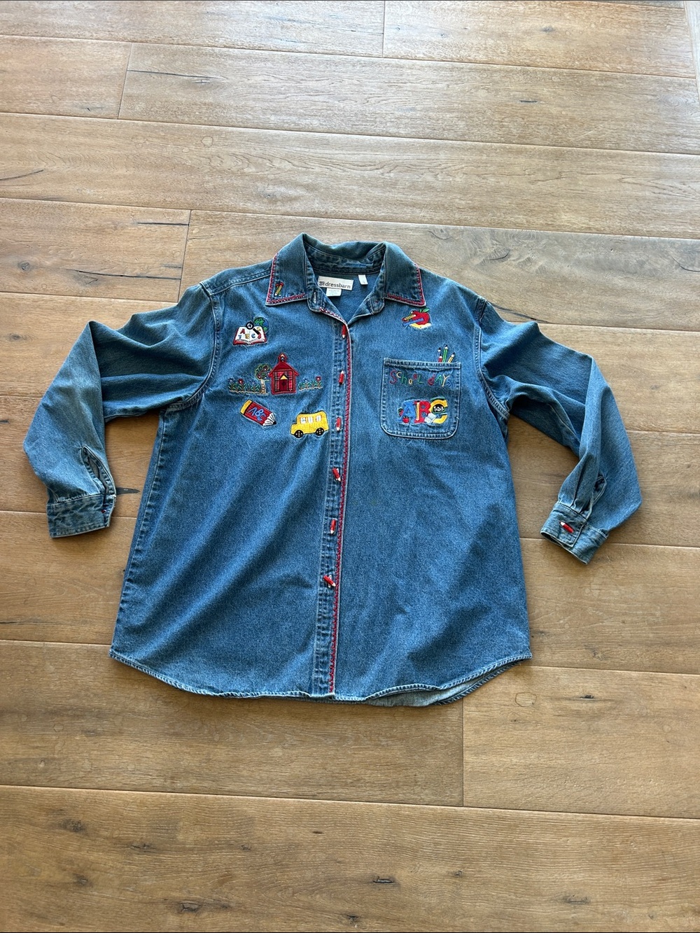 Vintage dressbarn Light Blue Denim Shirt with Red Stitching